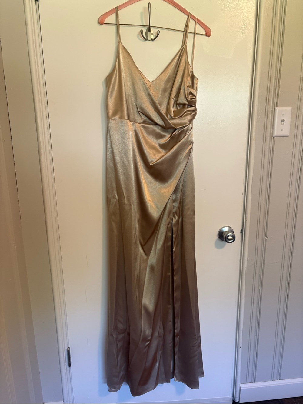 Birdy Grey Gold Satin Slip Gown with Draped Waist